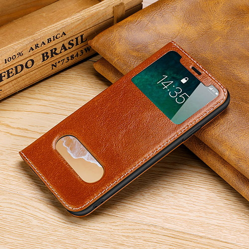 Leather Case Stands Flip Cover P02 Holder for Apple iPhone Xs Orange