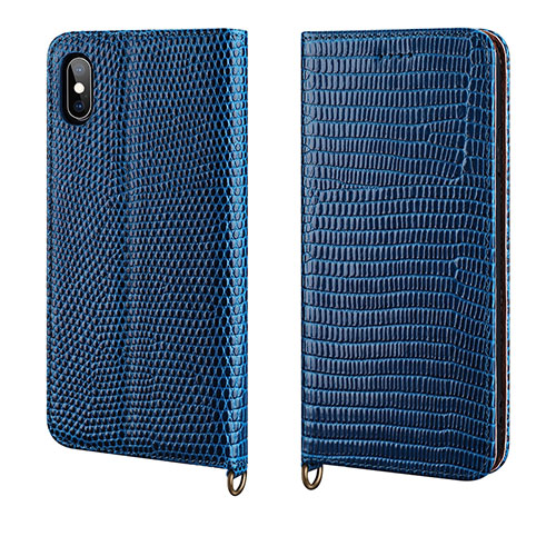 Leather Case Stands Flip Cover P03 Holder for Apple iPhone Xs Max Blue