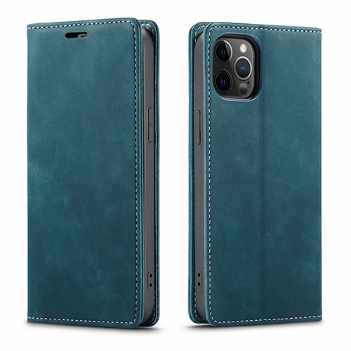 Leather Case Stands Flip Cover T01 Holder for Apple iPhone 12 Pro Cyan