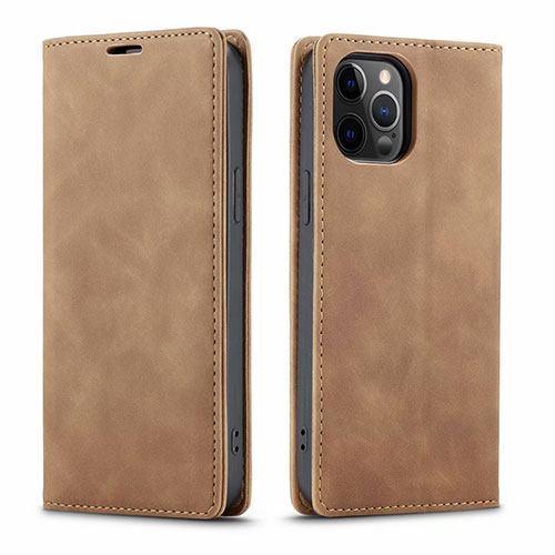 Leather Case Stands Flip Cover T01 Holder for Apple iPhone 12 Pro Light Brown