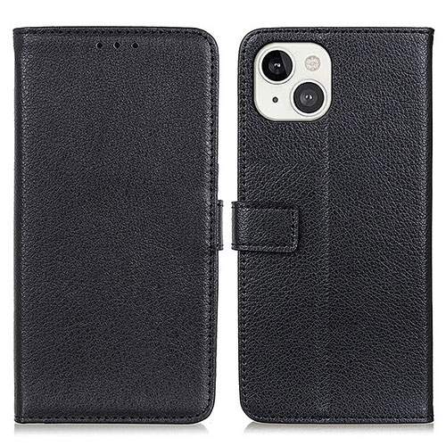 Leather Case Stands Flip Cover T01 Holder for Apple iPhone 15 Black