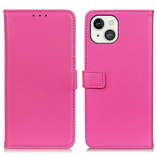 Leather Case Stands Flip Cover T01 Holder for Apple iPhone 15 Hot Pink