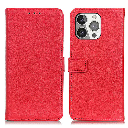 Leather Case Stands Flip Cover T01 Holder for Apple iPhone 15 Pro Red