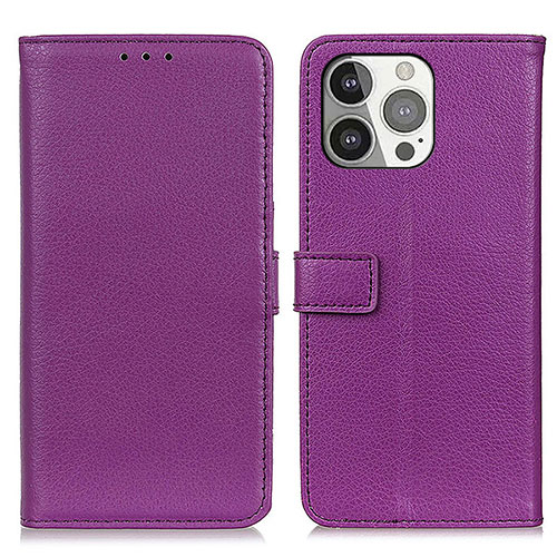 Leather Case Stands Flip Cover T01 Holder for Apple iPhone 16 Pro Purple