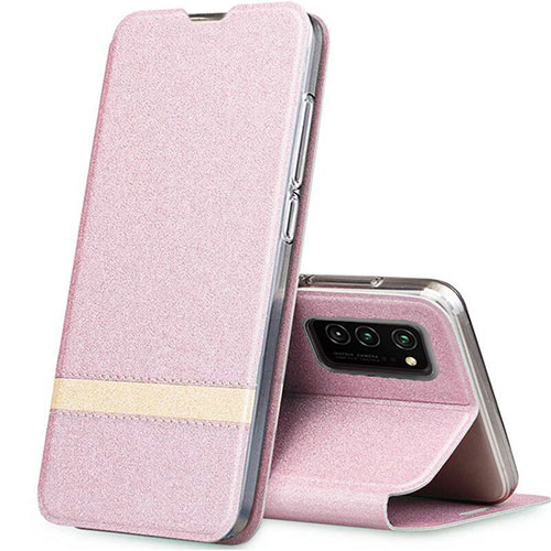 Leather Case Stands Flip Cover T01 Holder for Huawei Honor V30 5G Rose Gold