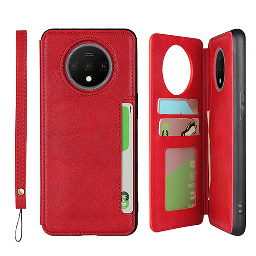 Leather Case Stands Flip Cover T01 Holder for OnePlus 7T Red