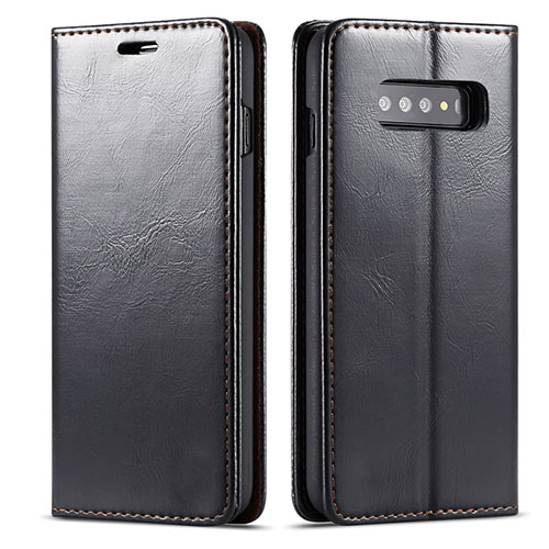 Leather Case Stands Flip Cover T01 Holder for Samsung Galaxy S10 5G Black