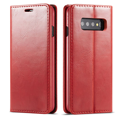 Leather Case Stands Flip Cover T01 Holder for Samsung Galaxy S10 Red