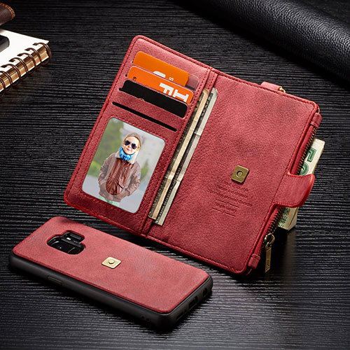 Leather Case Stands Flip Cover T01 Holder for Samsung Galaxy S9 Red