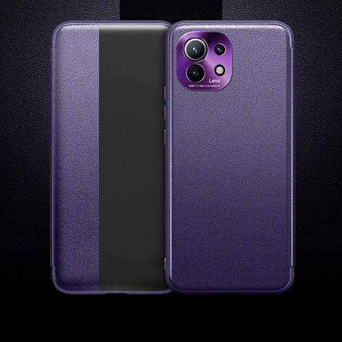 Leather Case Stands Flip Cover T01 Holder for Xiaomi Mi 11 Lite 4G Purple