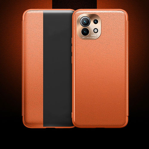 Leather Case Stands Flip Cover T01 Holder for Xiaomi Mi 11 Lite 5G NE Orange