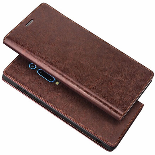 Leather Case Stands Flip Cover T01 Holder for Xiaomi Mi 9T Brown