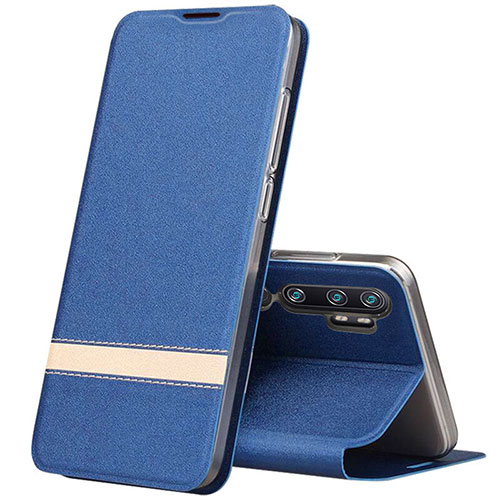 Leather Case Stands Flip Cover T01 Holder for Xiaomi Mi Note 10 Pro Blue