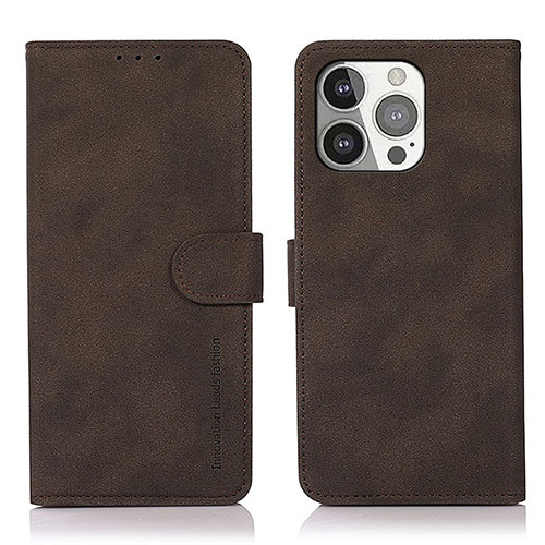 Leather Case Stands Flip Cover T02 Holder for Apple iPhone 14 Pro Brown