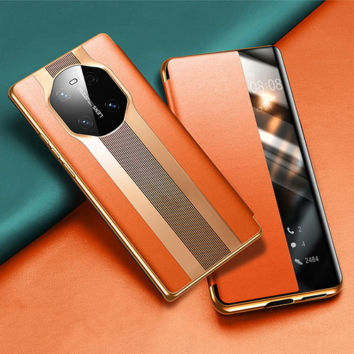 Leather Case Stands Flip Cover T02 Holder for Huawei Mate 40E 4G Orange