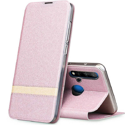 Leather Case Stands Flip Cover T02 Holder for Huawei Nova 5i Rose Gold