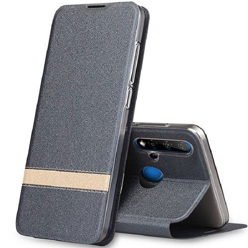 Leather Case Stands Flip Cover T02 Holder for Huawei P20 Lite (2019) Dark Gray