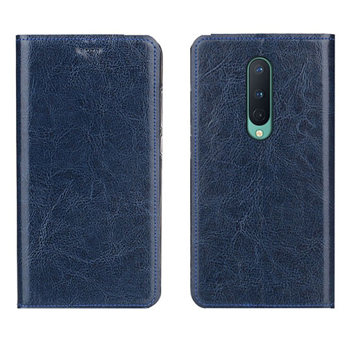 Leather Case Stands Flip Cover T02 Holder for OnePlus 8 Blue