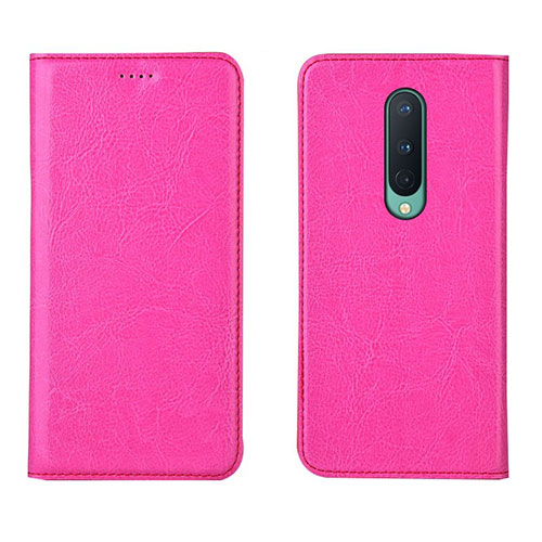 Leather Case Stands Flip Cover T02 Holder for OnePlus 8 Hot Pink