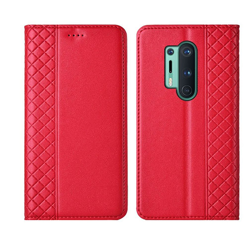 Leather Case Stands Flip Cover T02 Holder for OnePlus 8 Pro Red