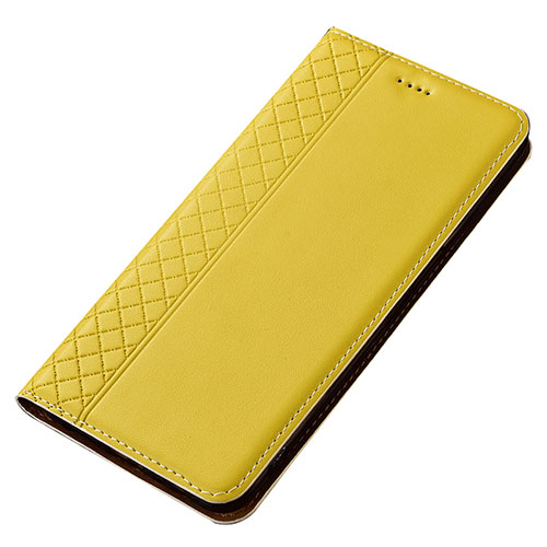 Leather Case Stands Flip Cover T02 Holder for Samsung Galaxy A90 4G Yellow