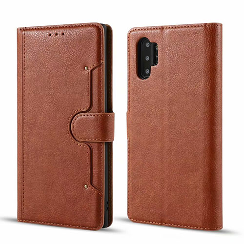 Leather Case Stands Flip Cover T02 Holder for Samsung Galaxy Note 10 Plus 5G Brown