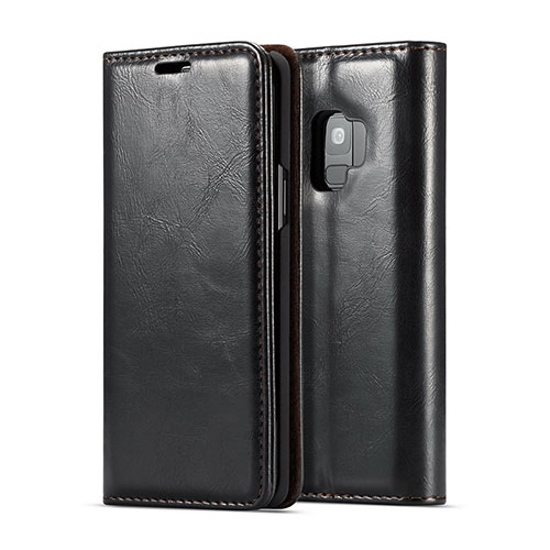 Leather Case Stands Flip Cover T02 Holder for Samsung Galaxy S9 Black