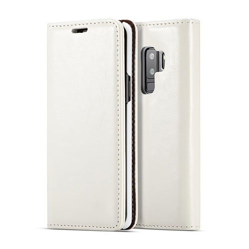 Leather Case Stands Flip Cover T02 Holder for Samsung Galaxy S9 Plus White