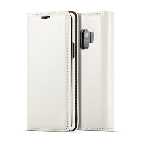 Leather Case Stands Flip Cover T02 Holder for Samsung Galaxy S9 White