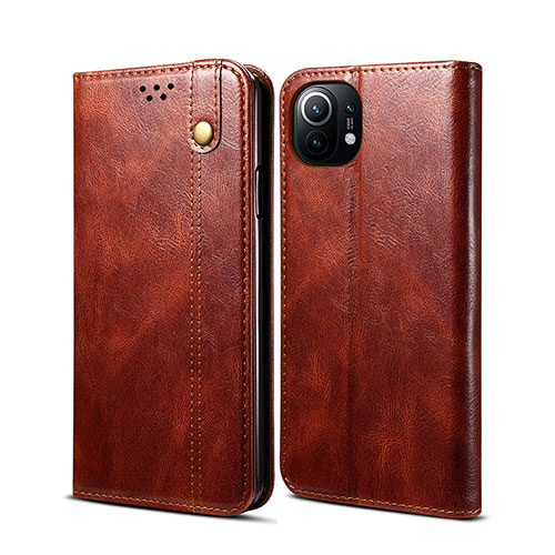 Leather Case Stands Flip Cover T02 Holder for Xiaomi Mi 11 Lite 5G NE Brown