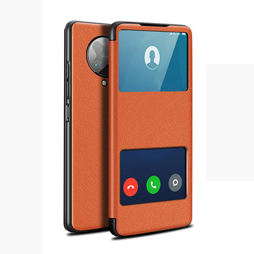 Leather Case Stands Flip Cover T02 Holder for Xiaomi Poco F2 Pro Orange