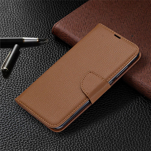 Leather Case Stands Flip Cover T02 Holder for Xiaomi Redmi 10X 4G Brown