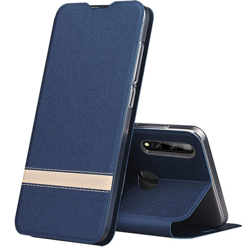 Leather Case Stands Flip Cover T03 Holder for Huawei Honor 20E Blue