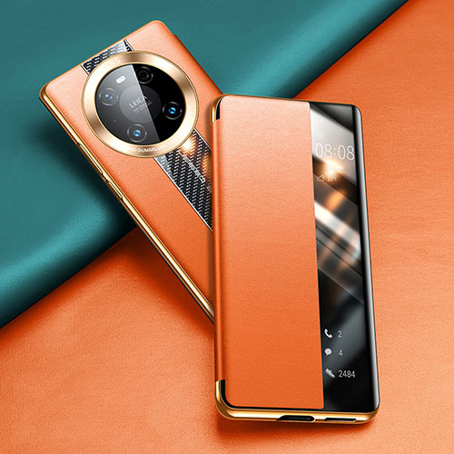 Leather Case Stands Flip Cover T03 Holder for Huawei Mate 40 Orange