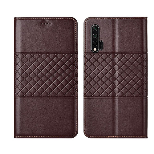 Leather Case Stands Flip Cover T03 Holder for Huawei Nova 6 Brown