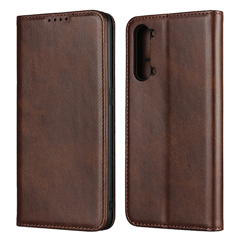 Leather Case Stands Flip Cover T03 Holder for Oppo F15 Brown