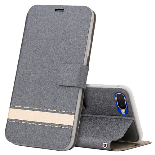 Leather Case Stands Flip Cover T03 Holder for Oppo R17 Neo Gray