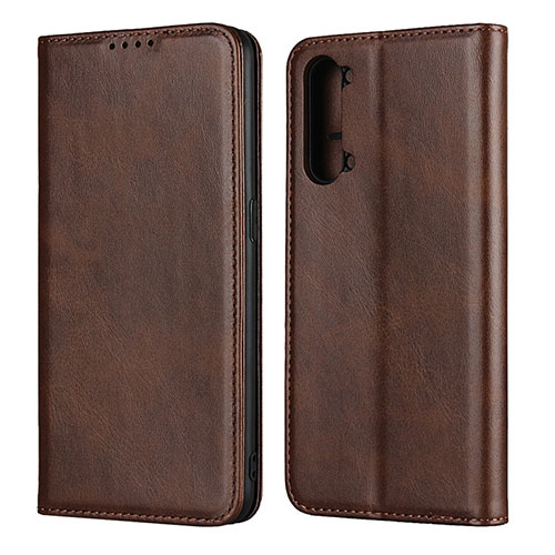 Leather Case Stands Flip Cover T03 Holder for Oppo Reno3 Brown