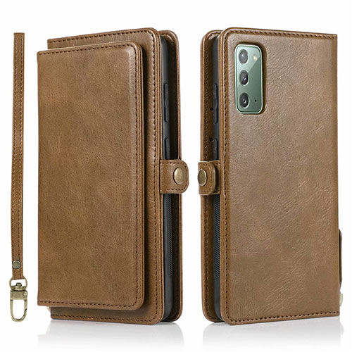 Leather Case Stands Flip Cover T03 Holder for Samsung Galaxy Note 20 5G Brown