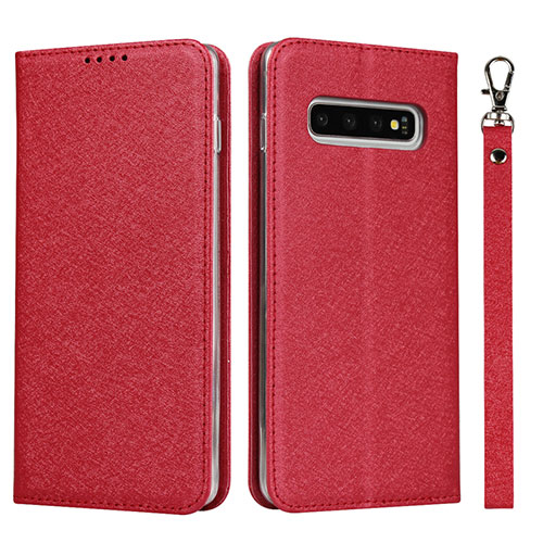 Leather Case Stands Flip Cover T03 Holder for Samsung Galaxy S10 5G Red