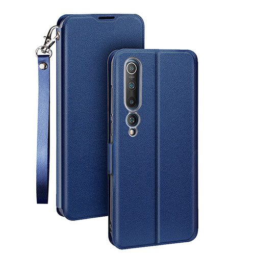 Leather Case Stands Flip Cover T03 Holder for Xiaomi Mi 10 Blue