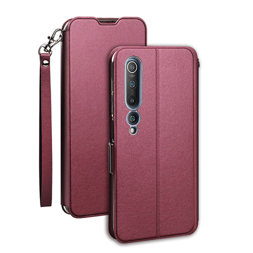 Leather Case Stands Flip Cover T03 Holder for Xiaomi Mi 10 Red Wine