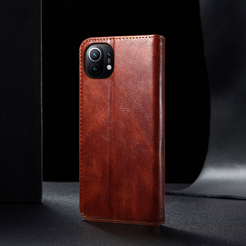 Leather Case Stands Flip Cover T03 Holder for Xiaomi Mi 11 Lite 5G Brown