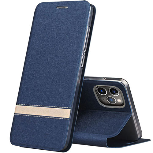 Leather Case Stands Flip Cover T04 Holder for Apple iPhone 11 Pro Max Blue