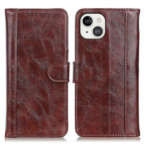 Leather Case Stands Flip Cover T04 Holder for Apple iPhone 13 Brown