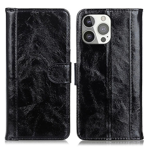 Leather Case Stands Flip Cover T04 Holder for Apple iPhone 15 Pro Black