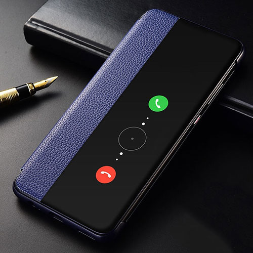 Leather Case Stands Flip Cover T04 Holder for Huawei Mate 30 5G Blue