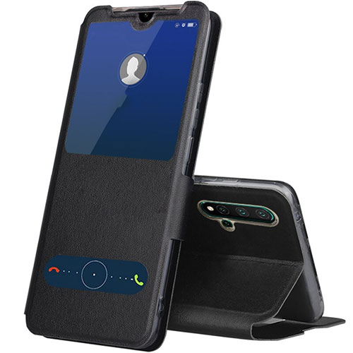 Leather Case Stands Flip Cover T04 Holder for Huawei Nova 5 Black