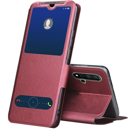 Leather Case Stands Flip Cover T04 Holder for Huawei Nova 5 Pro Red Wine