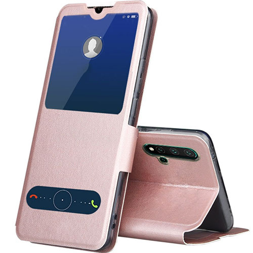 Leather Case Stands Flip Cover T04 Holder for Huawei Nova 5 Rose Gold